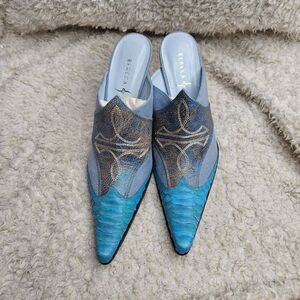 Rebeca Sanver Western Inspired Leather Embroidered Mules sz 37